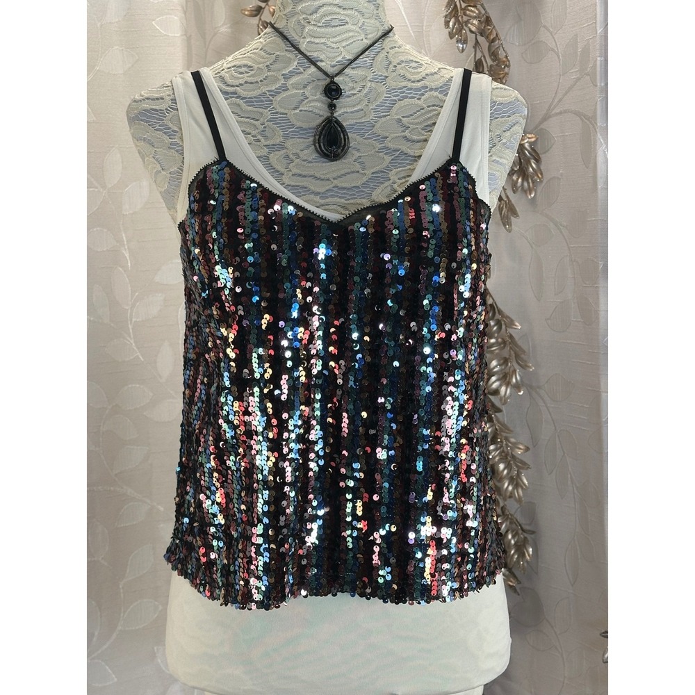 Skies Are Blue Rainbow Sequin Cami Tank Top Size Small NWT Holiday Party‎ Glam - Picture 3 of 13